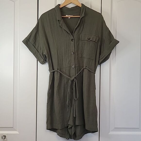 Madewell Lightspun Belted Safari Romper Olive Army Green Size M - Picture 3 of 14